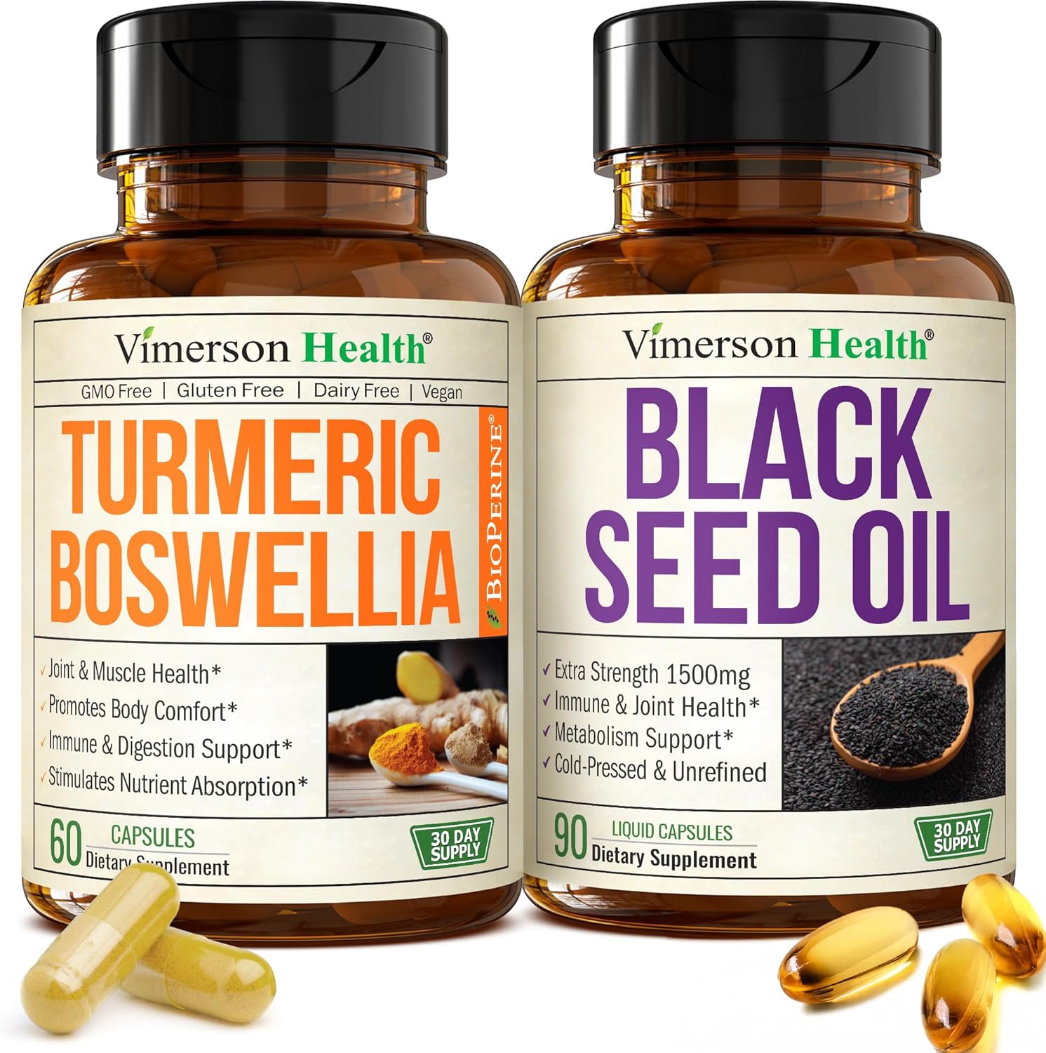 vimerson boswellia turmeric black seed oil supplement bundle bottles