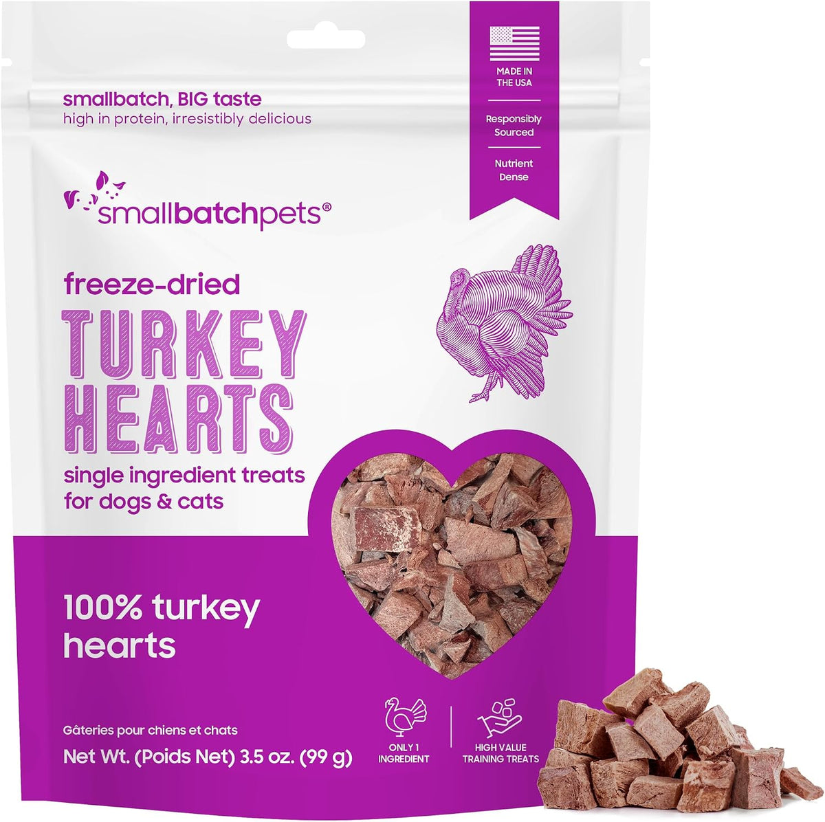 Smallbatch freeze dried turkey heart treats front view packaging