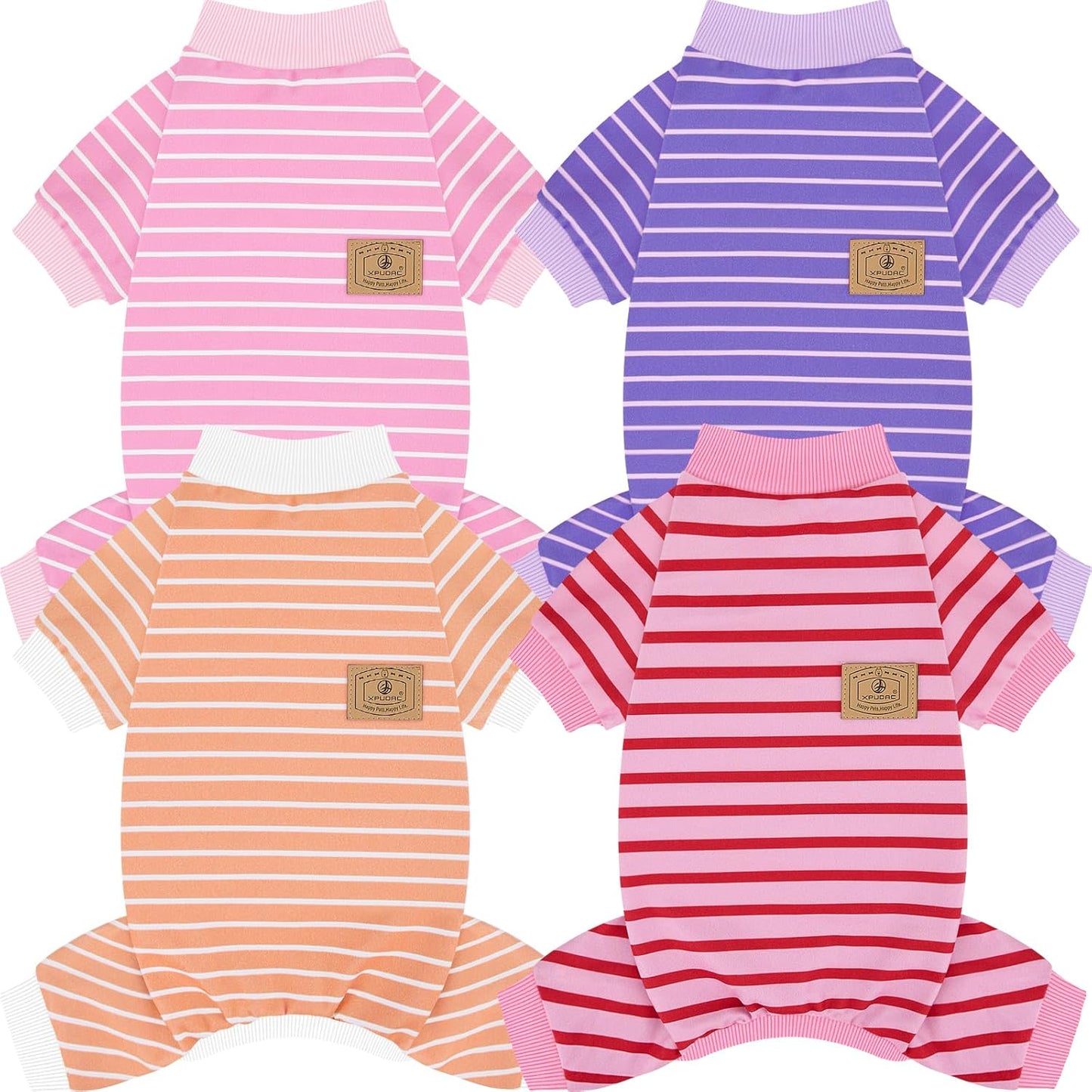 XPUDAC 4 Pack Dog Pajamas Striped Dog Clothes for Small Medium Dogs Girl Boy Comfy Puppy Outfit Doggy Jammies Onesie Pet Costume, Blue, Grey, Green, M - Image 9