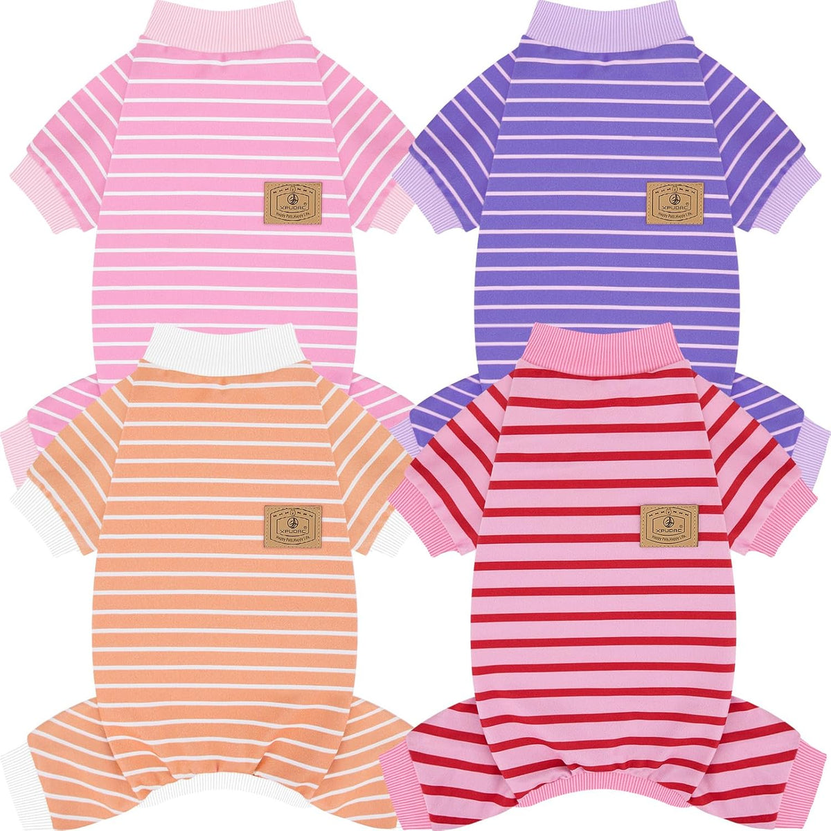 XPUDAC 4 Pack Dog Pajamas Striped Dog Clothes for Small Medium Dogs Girl Boy Comfy Puppy Outfit Doggy Jammies Onesie Pet Costume, Blue, Grey, Green, M - Image 9