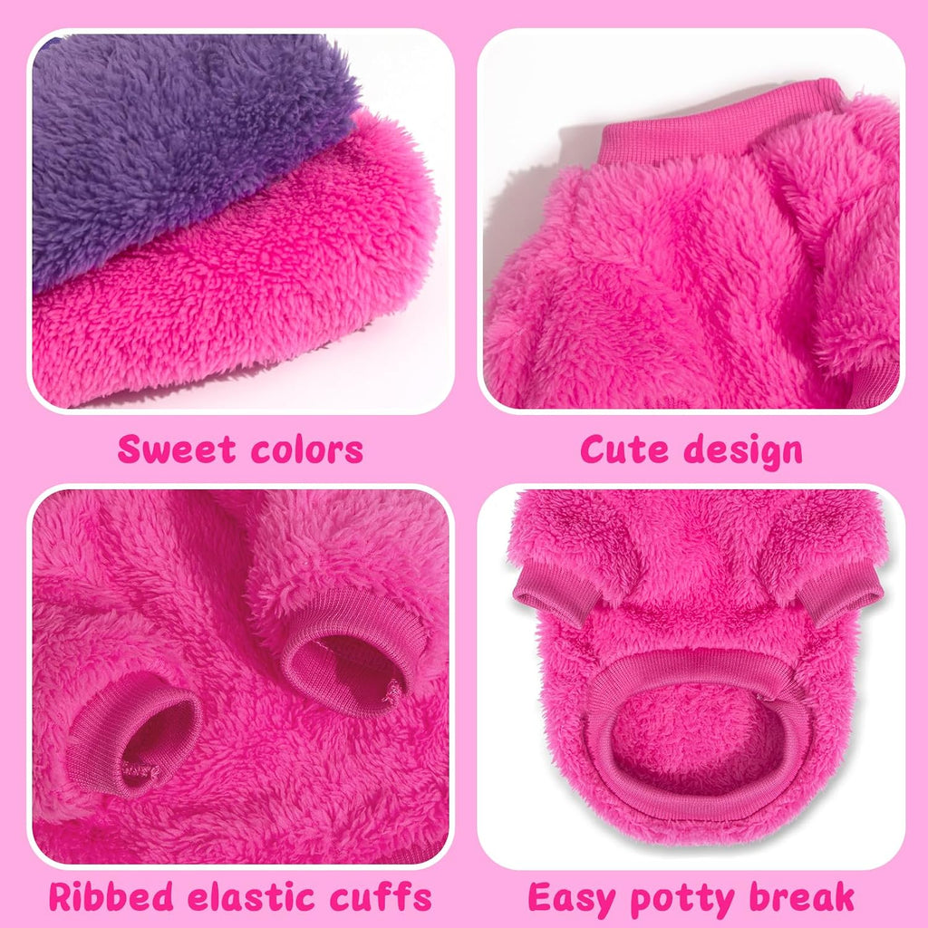 Close up shot of the high quality stretchable coral fleece fabric material used in the pet clothes.