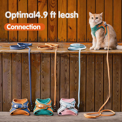 Adjustable step in cat harness with leash attachment back view
