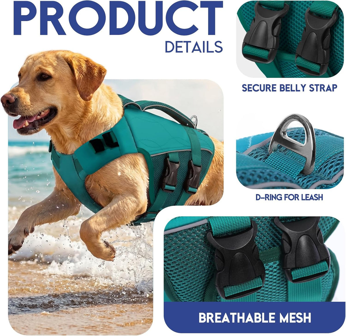 Asenku dog swimming vest side angle lake green dog life preserver