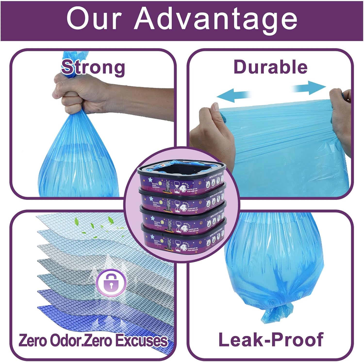 Eco friendly recycled material cat litter liner pack close up