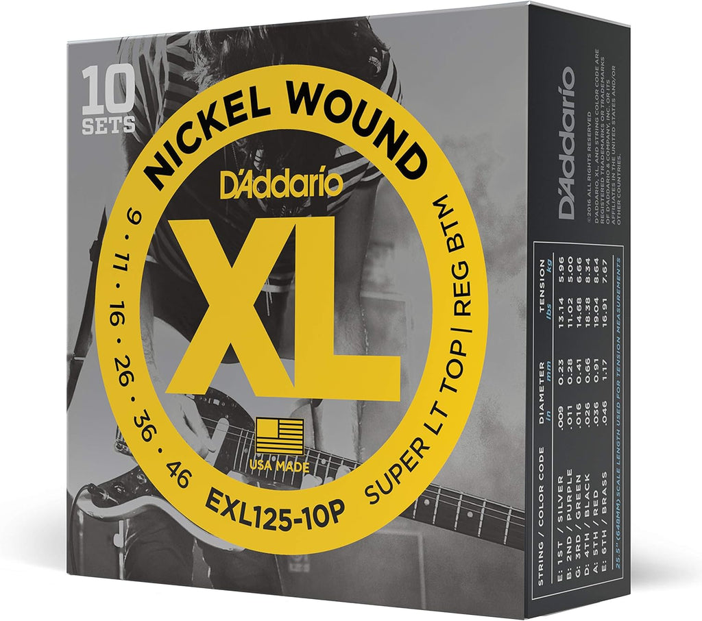 D'Addario EXL125-3D Nickel Wound Electric Guitar Strings, Super Light Top/Regular Bottom, 9-46, 3 Sets - Image 14