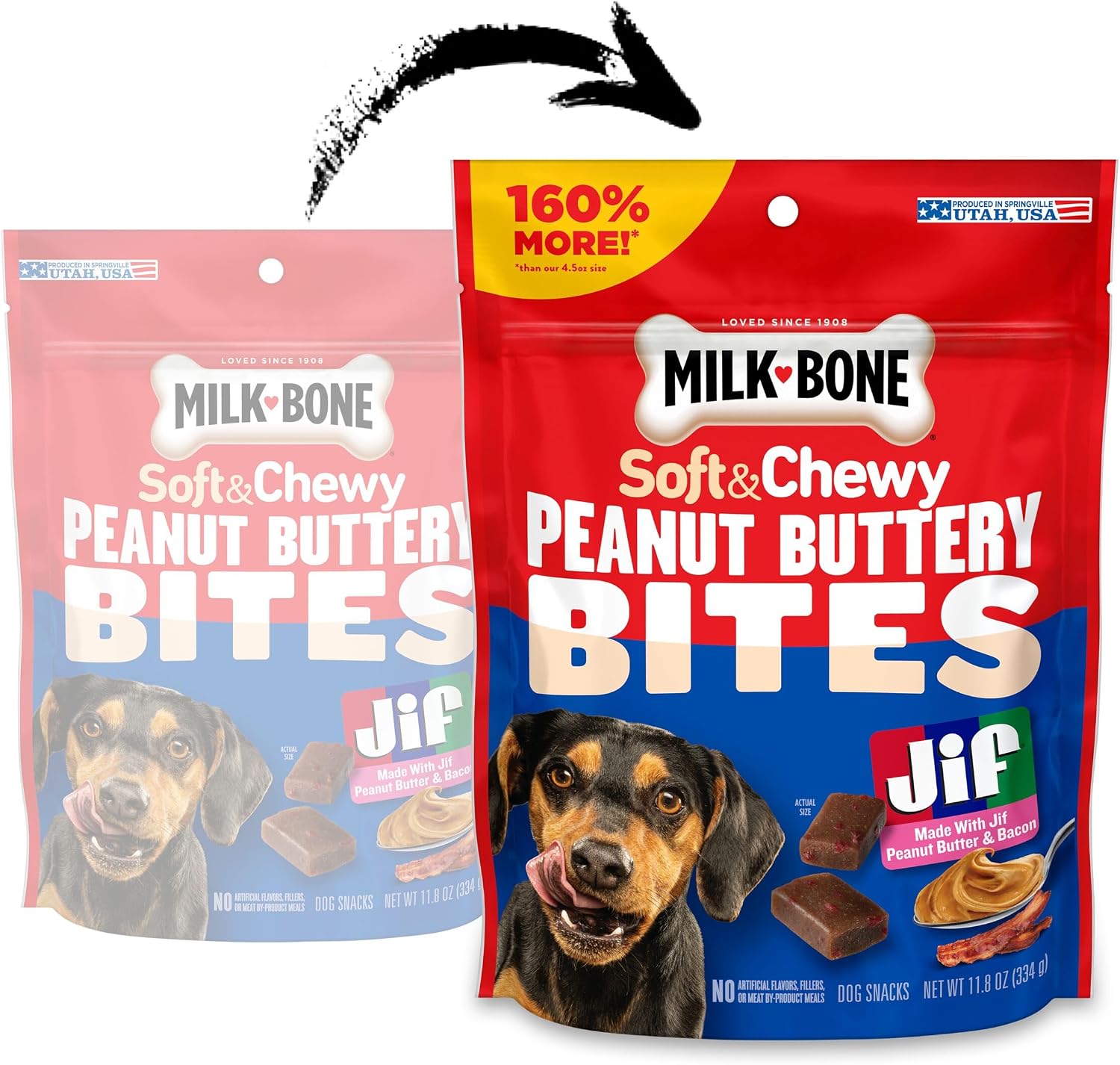 Milk-Bone Jif peanut butter soft dog snacks for training