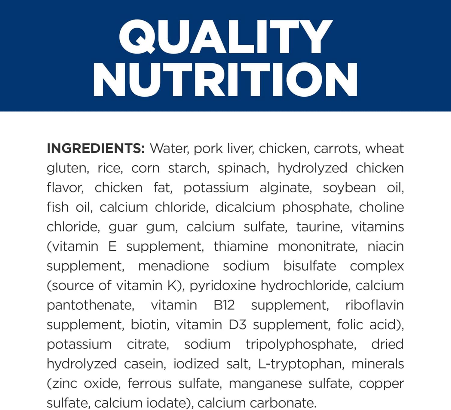 Hill's Prescription Diet cd multicare stress nutritional information label