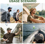 Portable dragonfly hat clip being used during a hiking trip to deter horseflies and deer flies naturally.