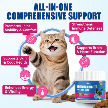 Just Try Omega 3 and Biotin cat chews bottle back label with ingredient facts.