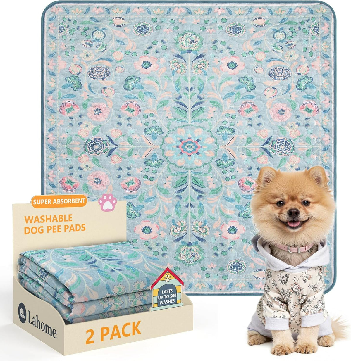 Lahome Washable Reusable Pee Pads for Dogs - Beige Botanical Floral 2 Pack Puppy Pads, Super Absorbent & Waterproof Training Mats for Crate & Floor - Leakproof with Non-Slip Backing (36"x48") - Image 12