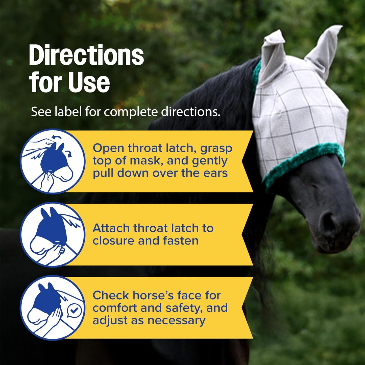 Farnam SuperMask II Horse Fly Mask WITH EARS, Extended Coverage Equine Fly Protection, Protects Eyes from Insects, Debris & UV, Adjustable Throat Latch, Plush Fleece Trim, Average Size - Image 7