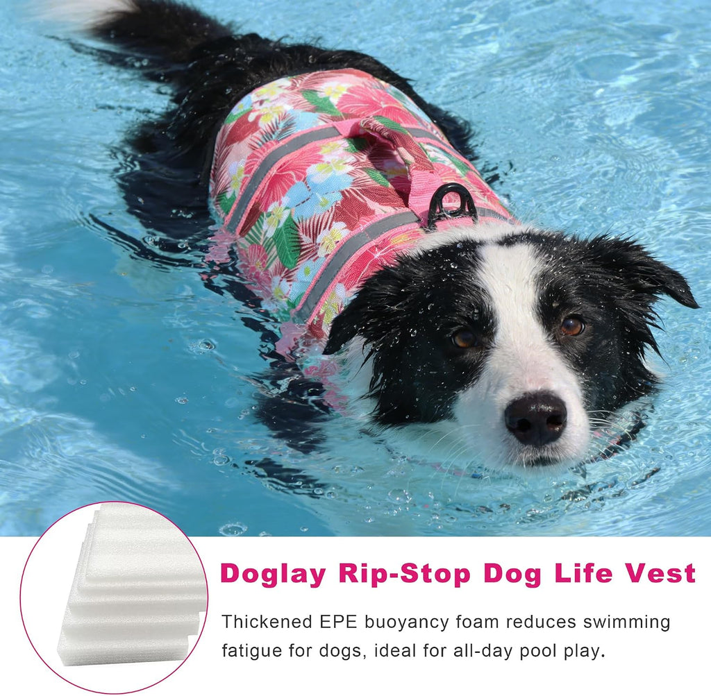 Pink flower pattern pet swimming vest for small medium and large dogs