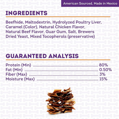 USA sourced thick beefhide chips for all dog breeds chicken flavor details