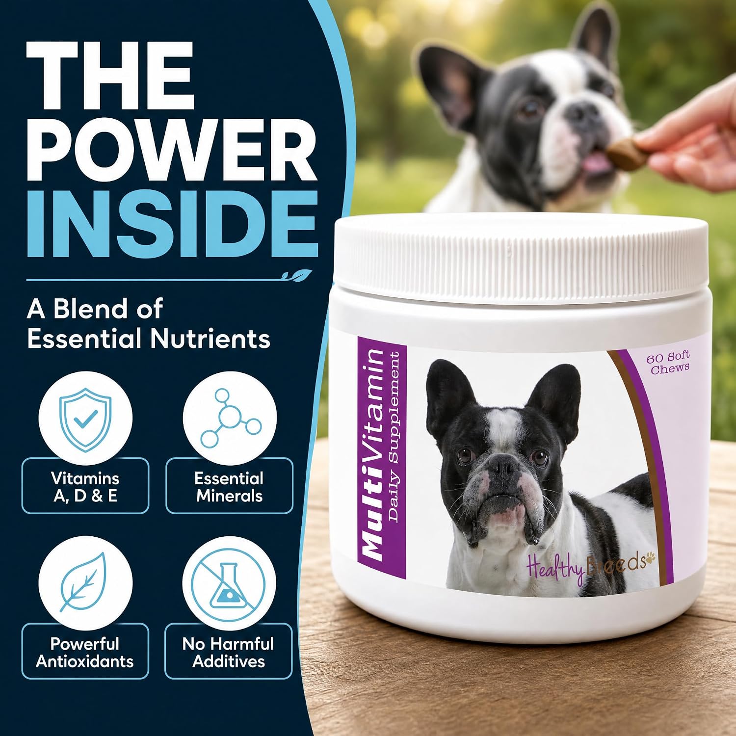 Healthy Breeds dog supplement bottle label details