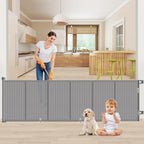 EZIGO retractable baby gate front view installed in wide hallway