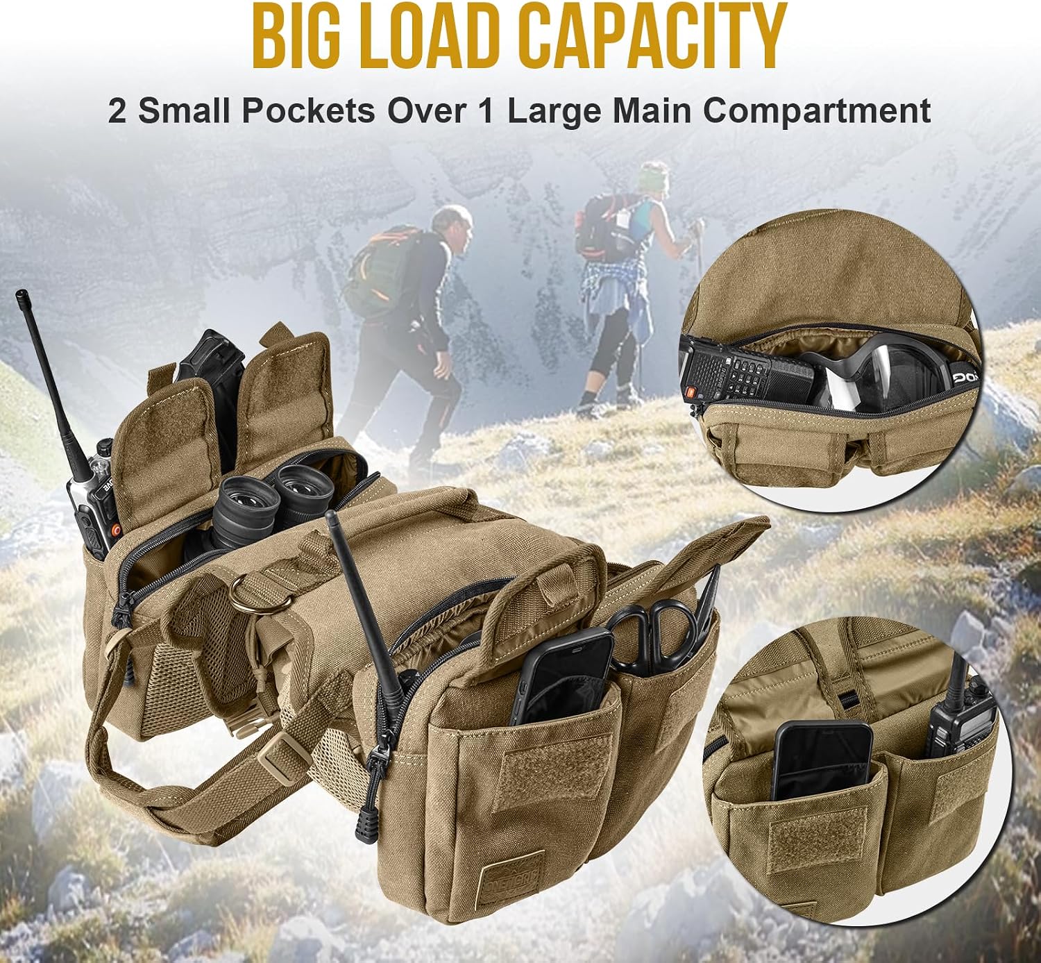OneTigris tactical dog pack showing patch panels for personalization with moral tags