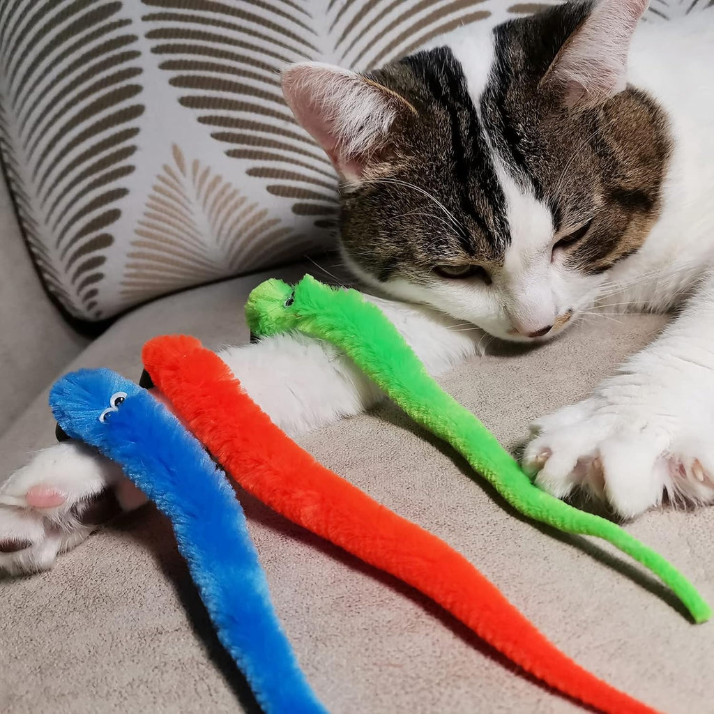 Interactive cat wand attachments multicolored fuzzy worms close up view