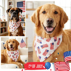 Close up of American flag and ice cream pattern dog neck scarf.