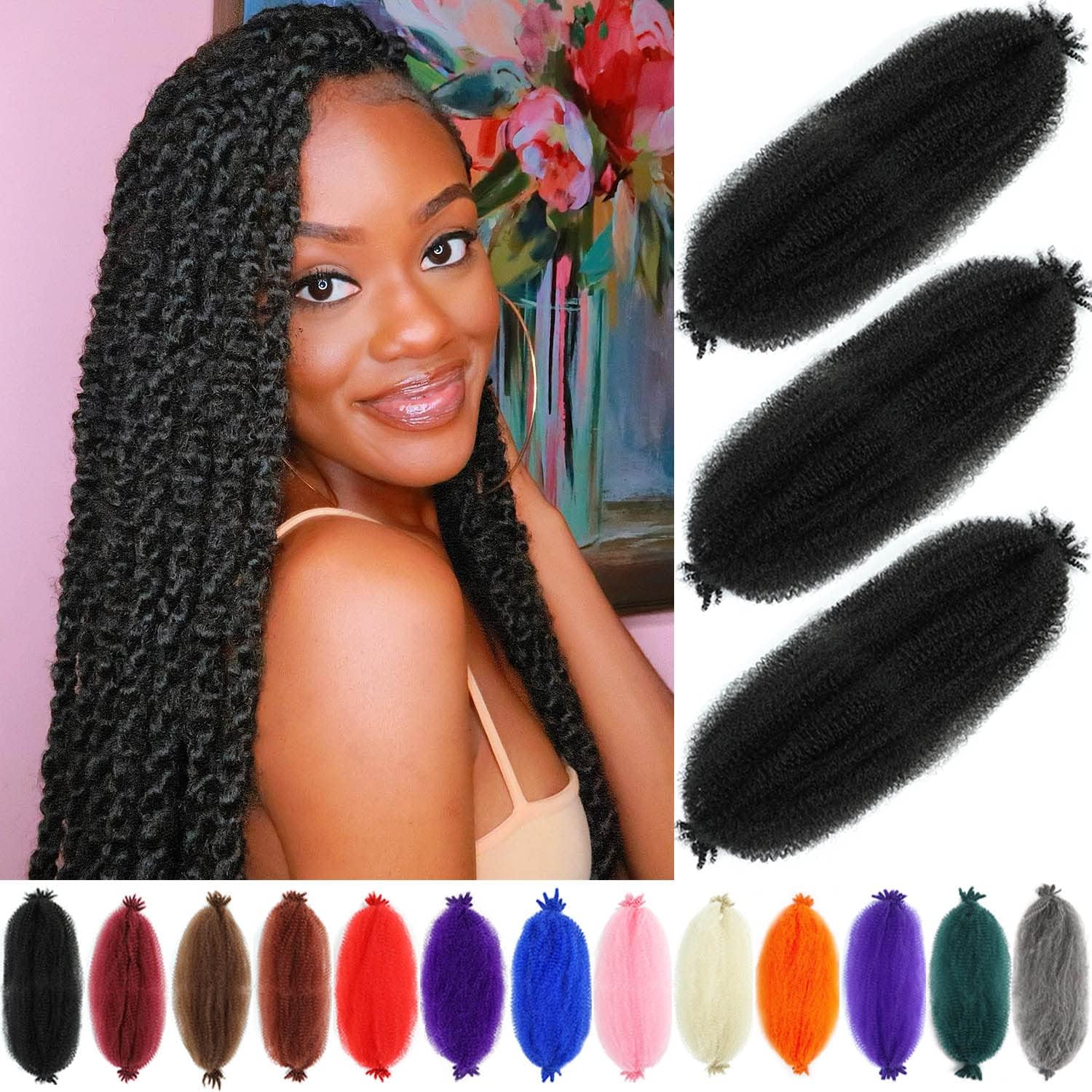 Hbegant springy afro twist hair extensions front view packaging