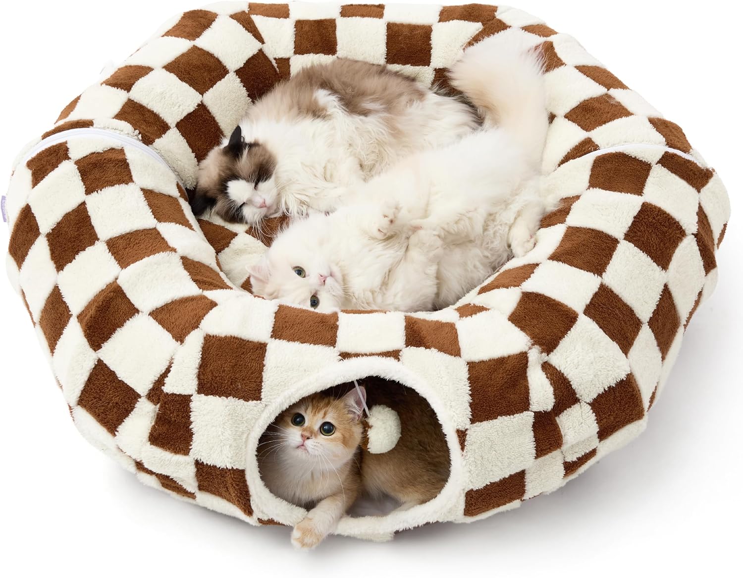 Lesure Cat Tunnel Bed for Indoor Cats - Cute Cat Donut Tunnel Toys for Small Large Cats with Washable Circle Cushion, Round Pet Peekaboo Cave Toy for Kitten/Puppy/Rabbit, Standard Cozy Clouds Blue - Image 12