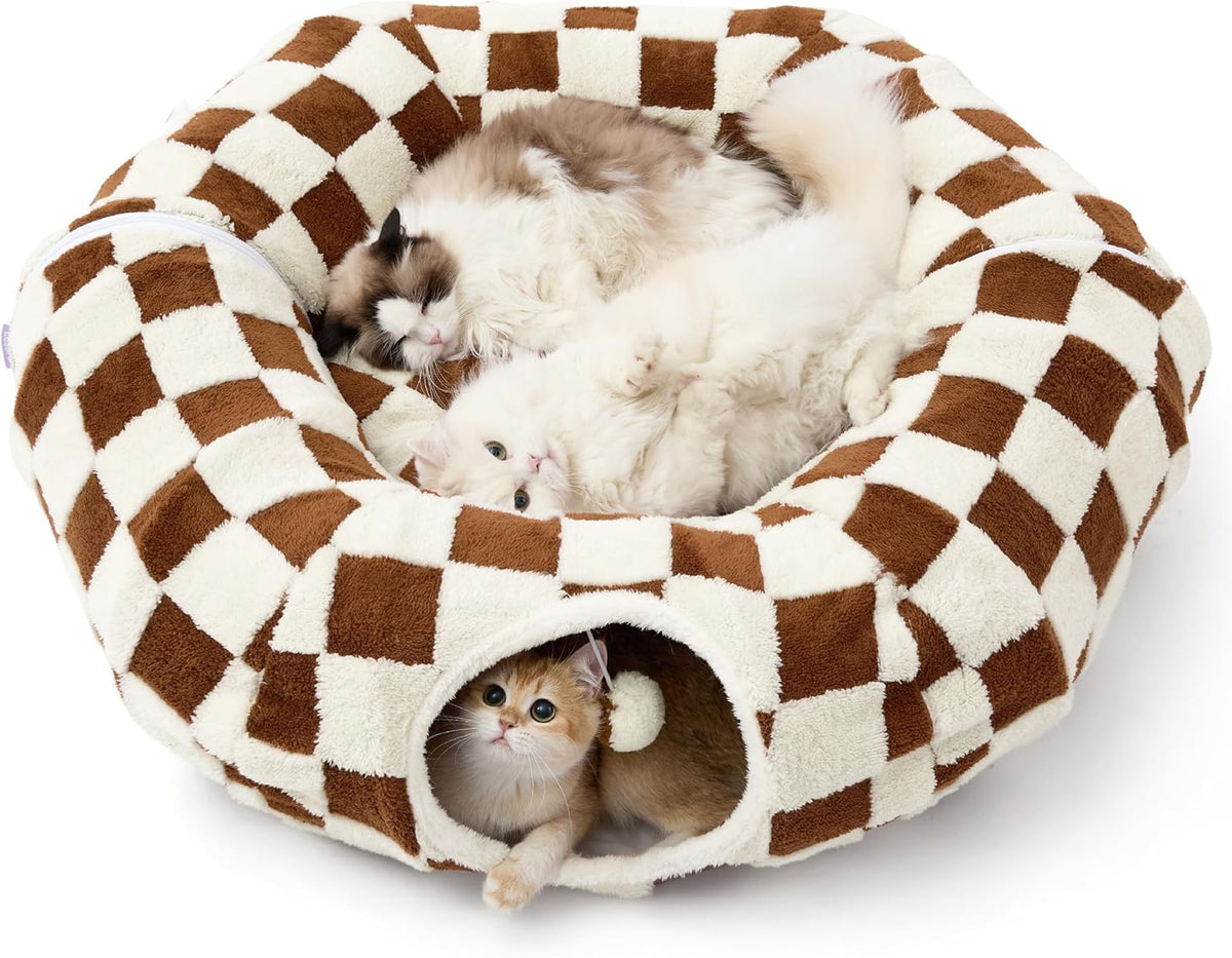 Lesure Cat Tunnel Bed for Indoor Cats - Cute Cat Donut Tunnel Toys for Small Large Cats with Washable Circle Cushion, Round Pet Peekaboo Cave Toy for Kitten/Puppy/Rabbit, Standard Cozy Clouds Blue - Image 12