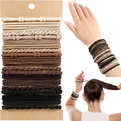 SYGY Boho Hair Ties front view of twenty piece collection in brown shades