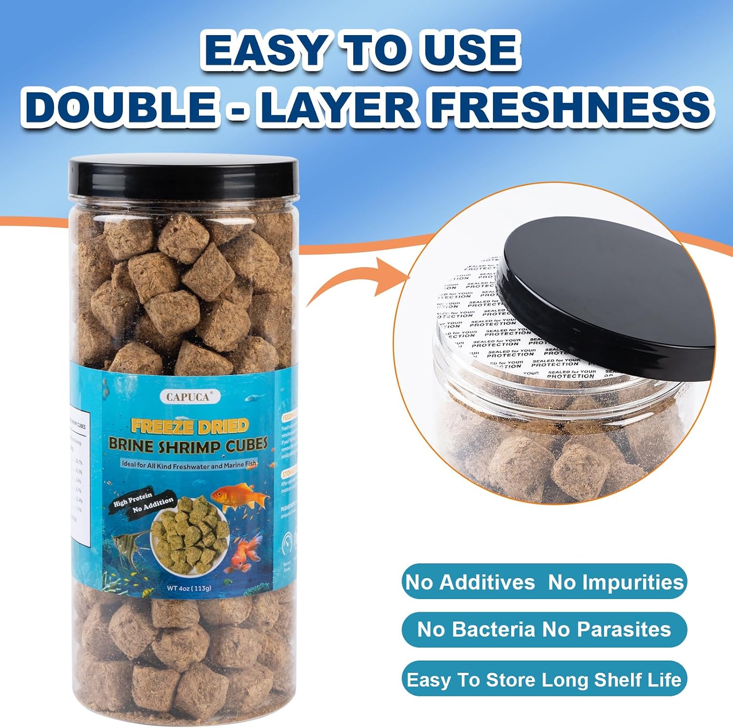 Capuca brine shrimp cubes being fed to tropical and marine aquarium fish