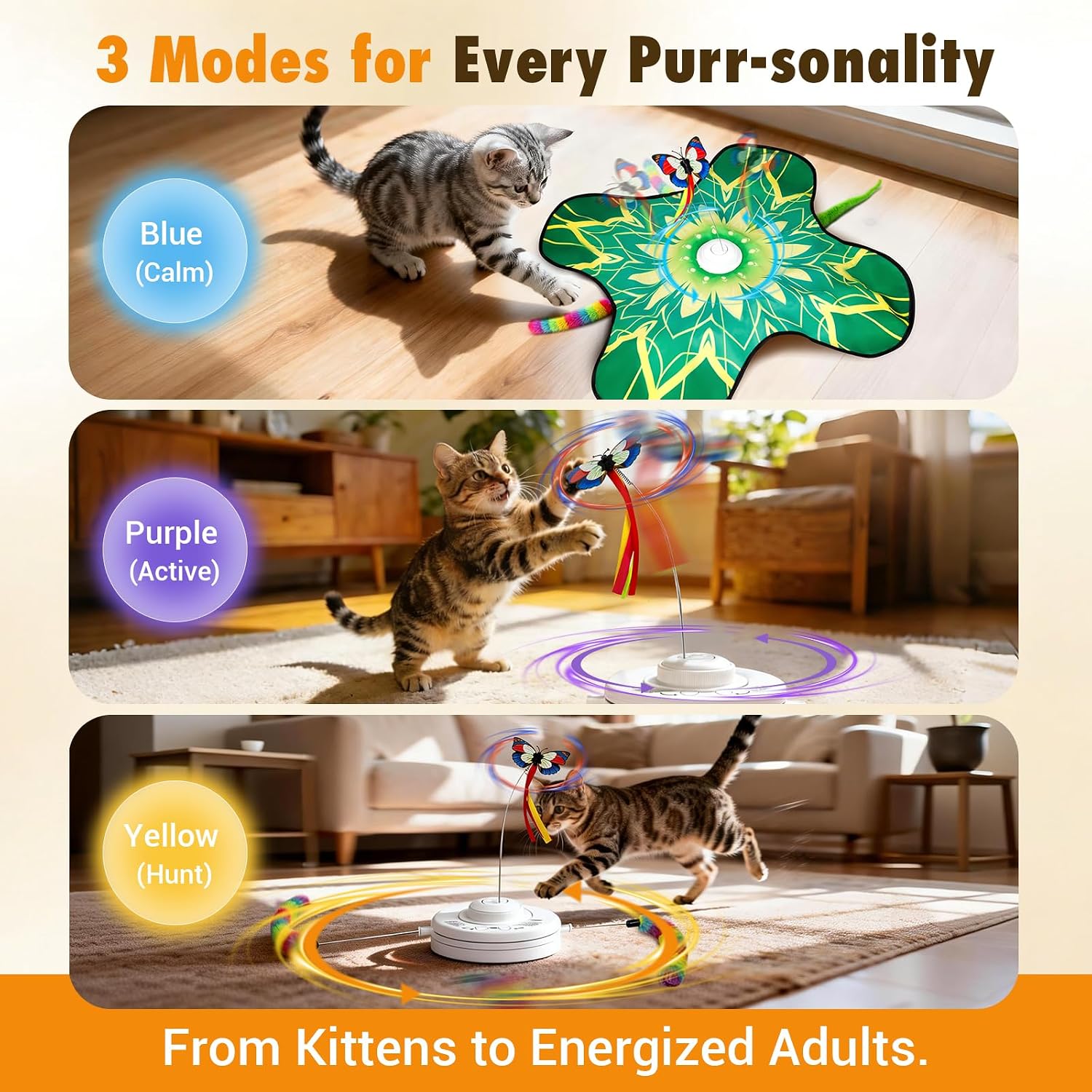 Rechargeable smart cat toy mat with concealed moving feathers underneath