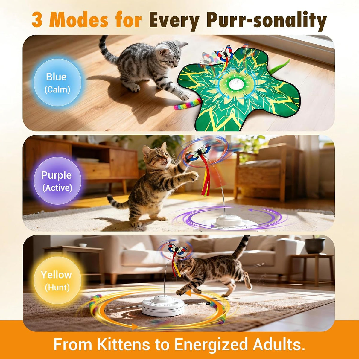 Rechargeable smart cat toy mat with concealed moving feathers underneath