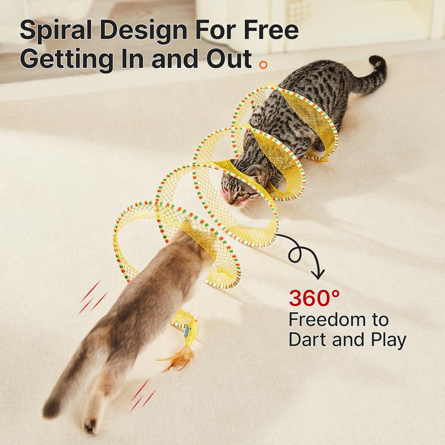 Potaroma self play cat tunnel toy folded completely flat to demonstrate its collapsible storage feature.