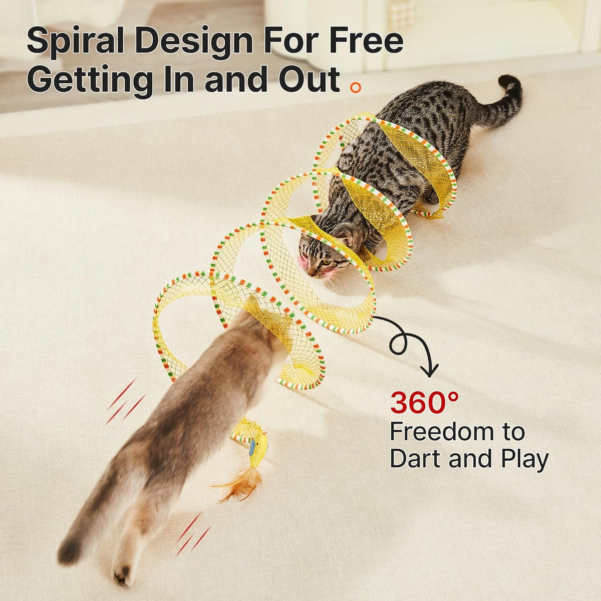Potaroma self play cat tunnel toy folded completely flat to demonstrate its collapsible storage feature.