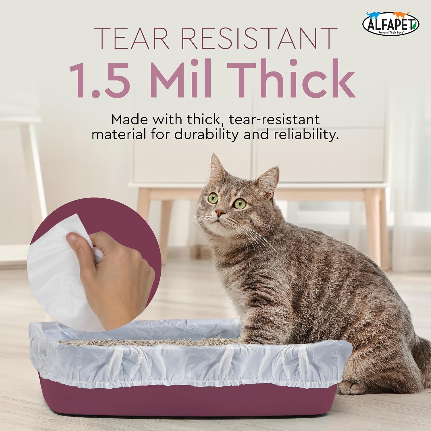 Cat litter pan liner with twenty pound capacity holding clean clay litter