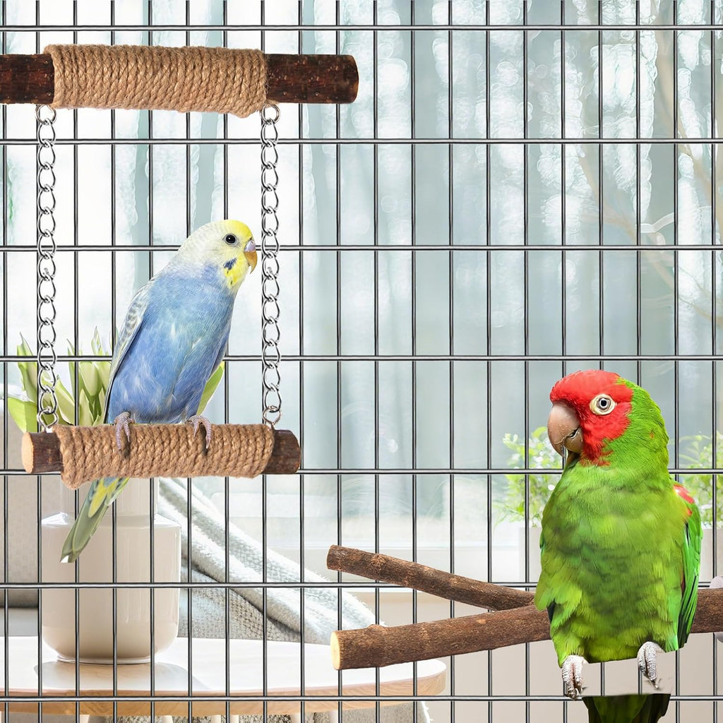 7-Piece Bird Perches for Cage- Wooden Parrot Stand with Fork Toys, Hanging Multi-Branch Platform, Hammock Swing, Gym Playstand & Chewing Toys - for Parakeets, Budgies, Lovebirds - Durable - Image 2