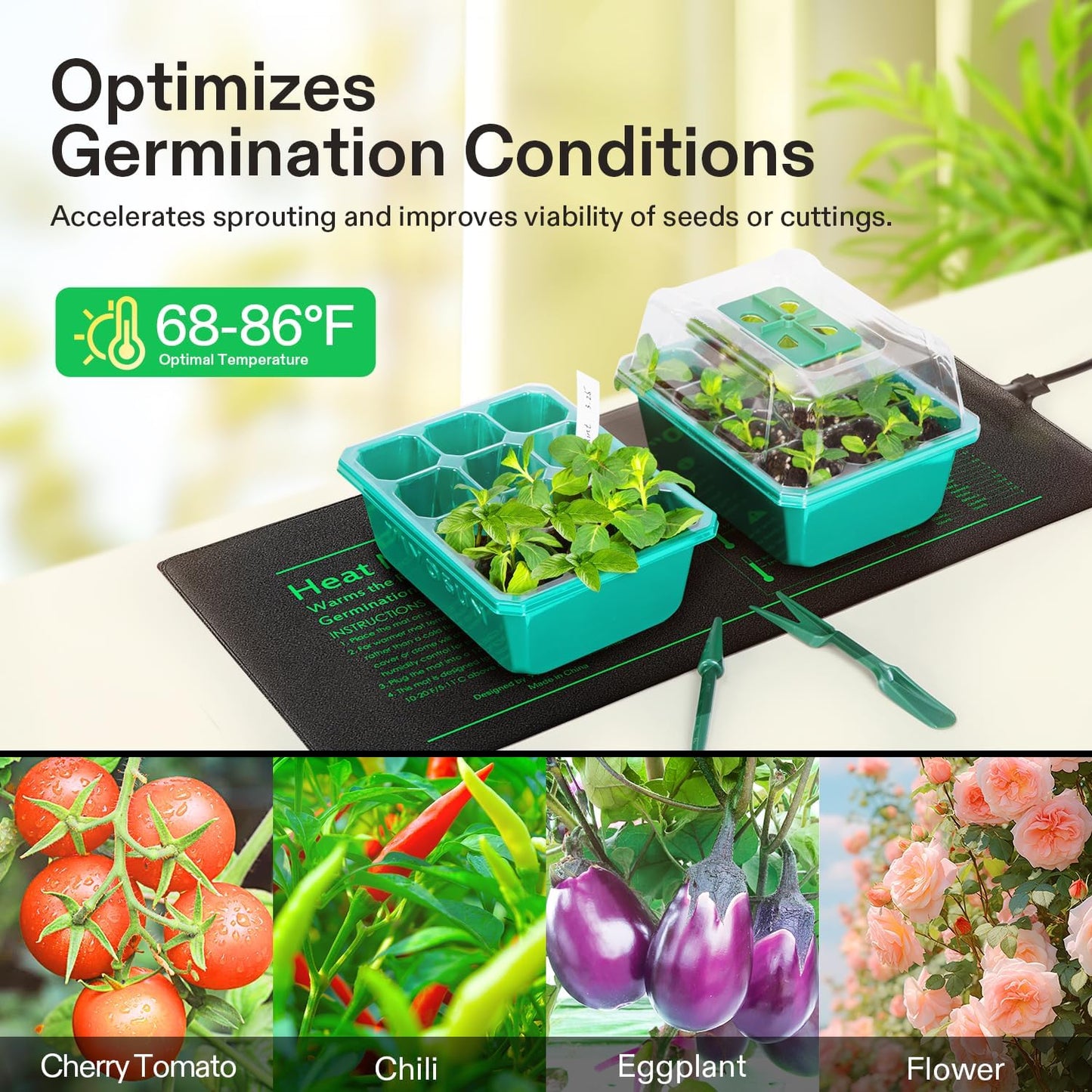 Vivosun heating mat placed under seedling trays