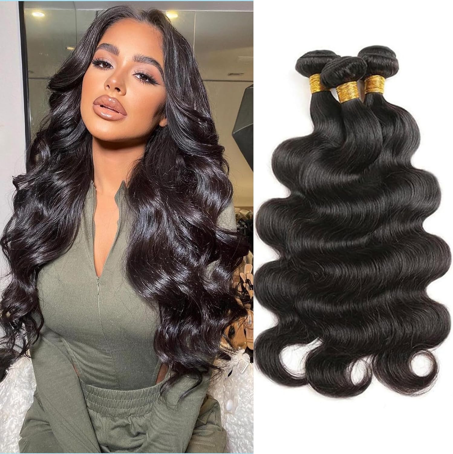 Tuheerst body wave human hair bundles front view showcasing natural black texture