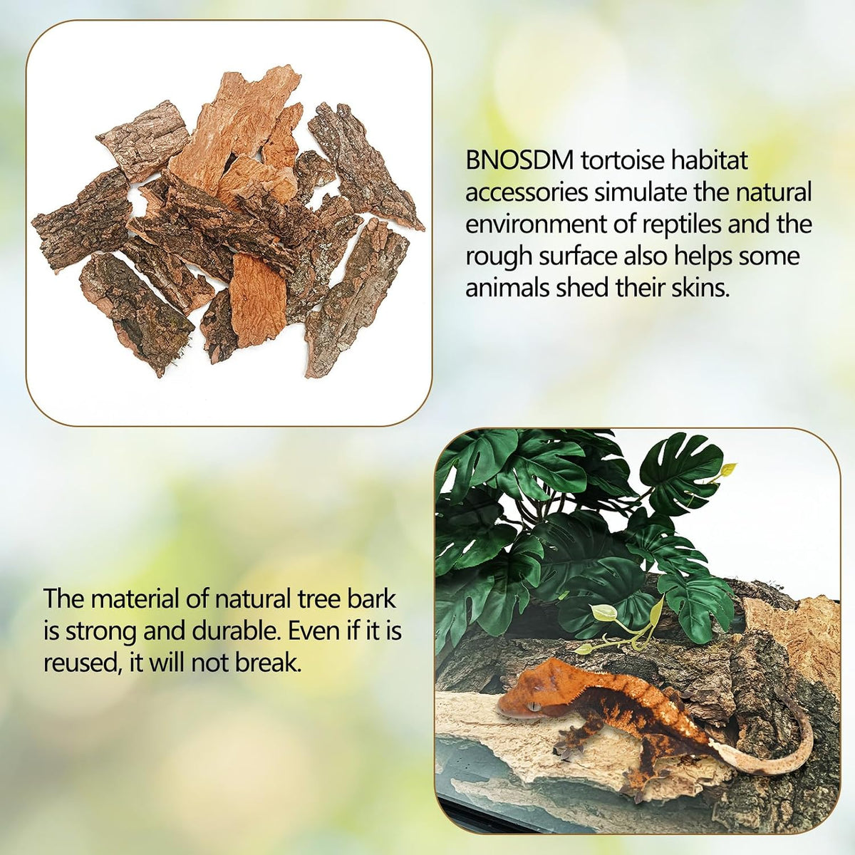 Durable and reusable reptile bedding bark pieces showcasing moisture regulation texture.