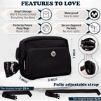 Puppington dog walking bag side view displaying adjustable shoulder strap and premium hardware