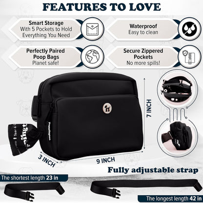 Puppington dog walking bag side view displaying adjustable shoulder strap and premium hardware