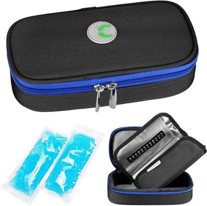 YOUSHARES electric insulin cooler travel case front view showing digital temperature display smart lid.