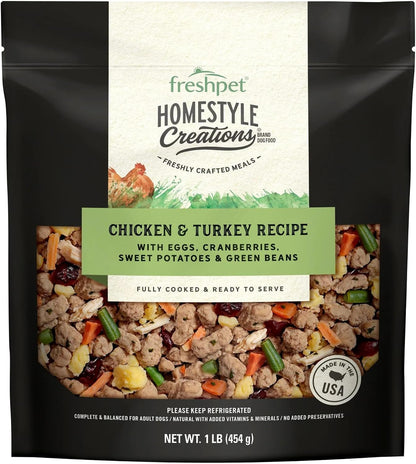 Freshpet Homestyle Creations chicken and turkey recipe packaging
