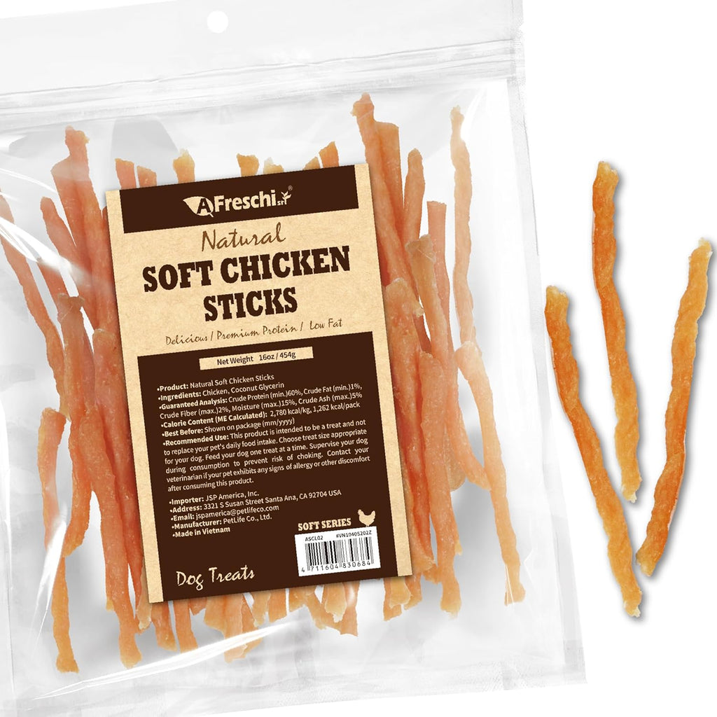 A Freschi Srl soft chicken dog treats front packaging view