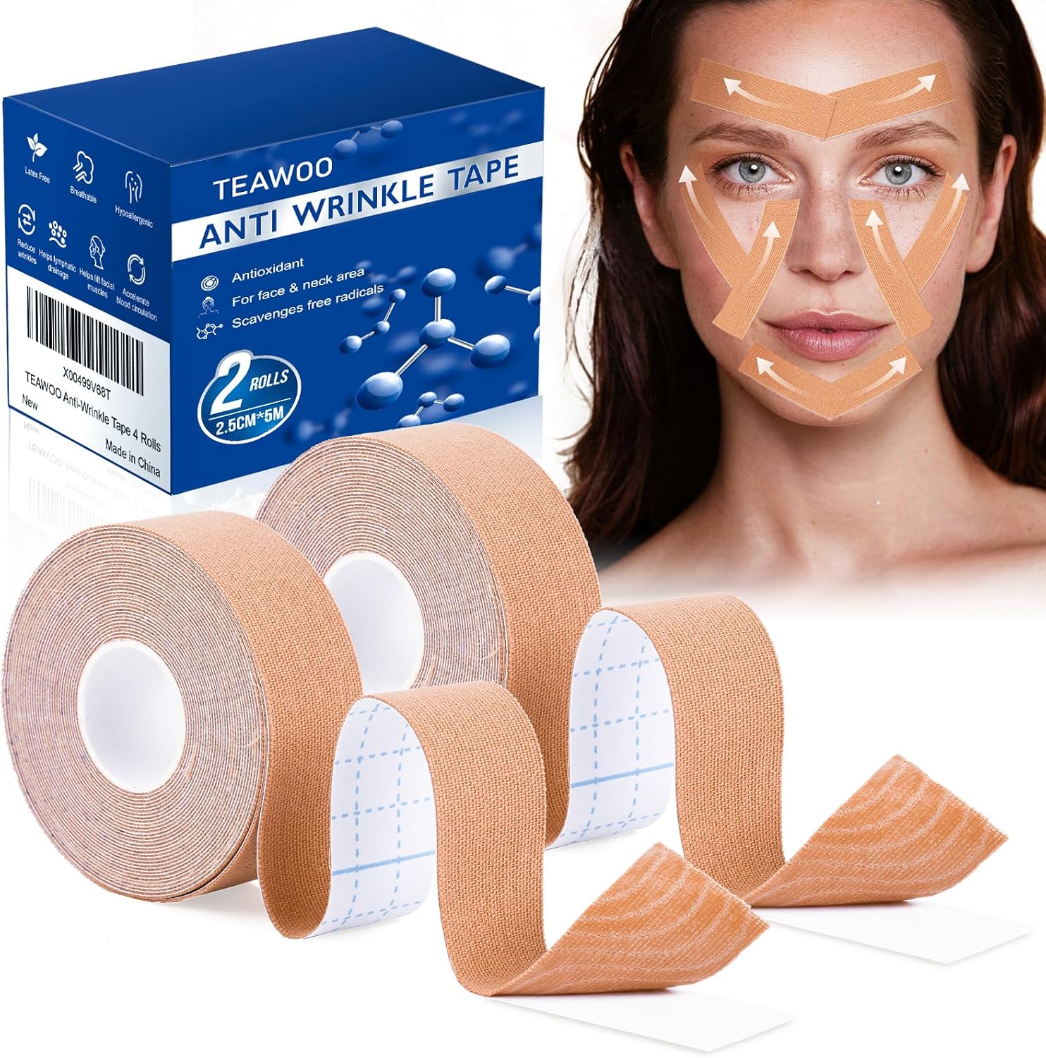 Teawoo Anti Wrinkle Face Tape front view package of two rolls