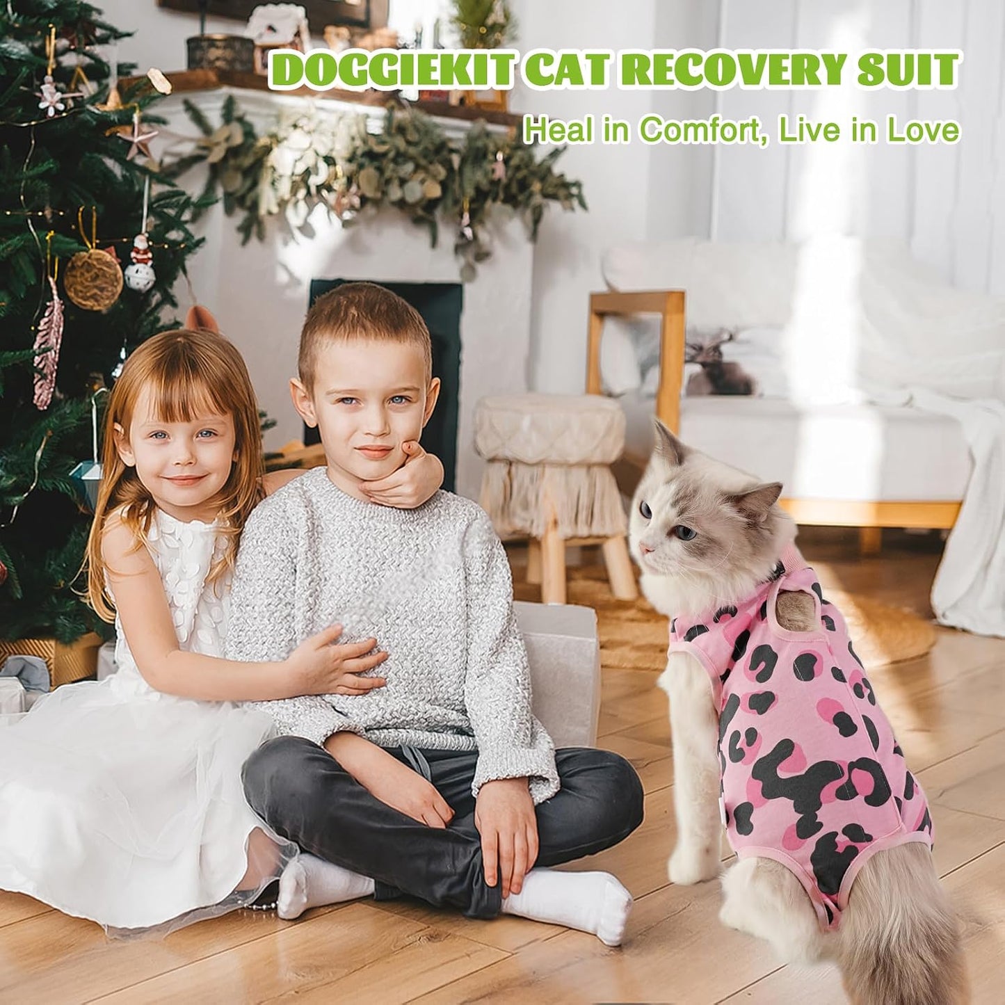 Cat resting peacefully while wearing breathable medical bodysuit