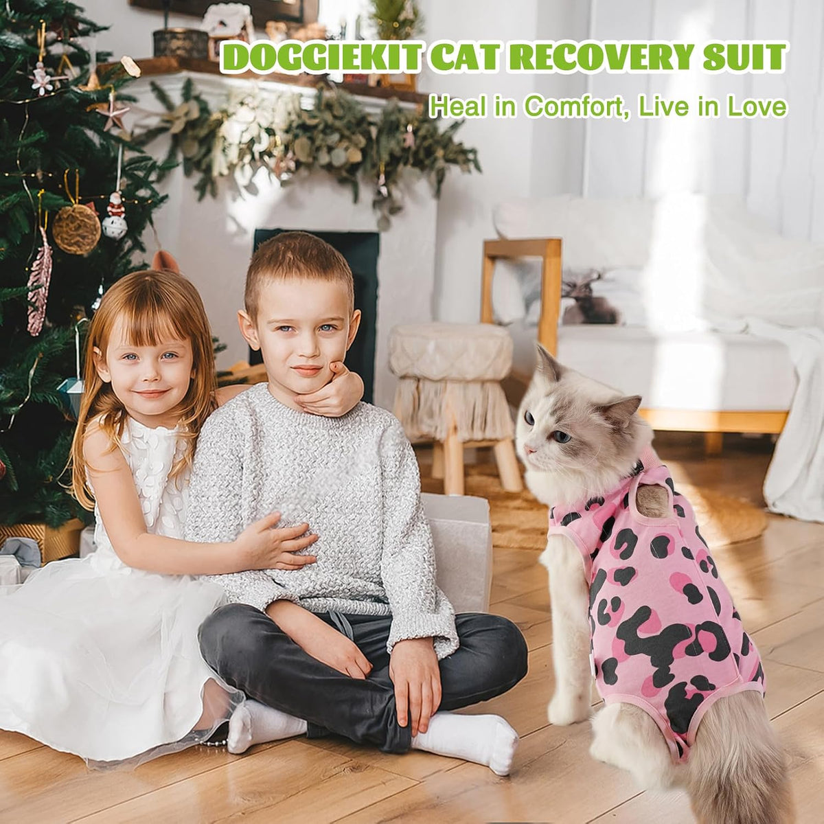Cat resting peacefully while wearing breathable medical bodysuit