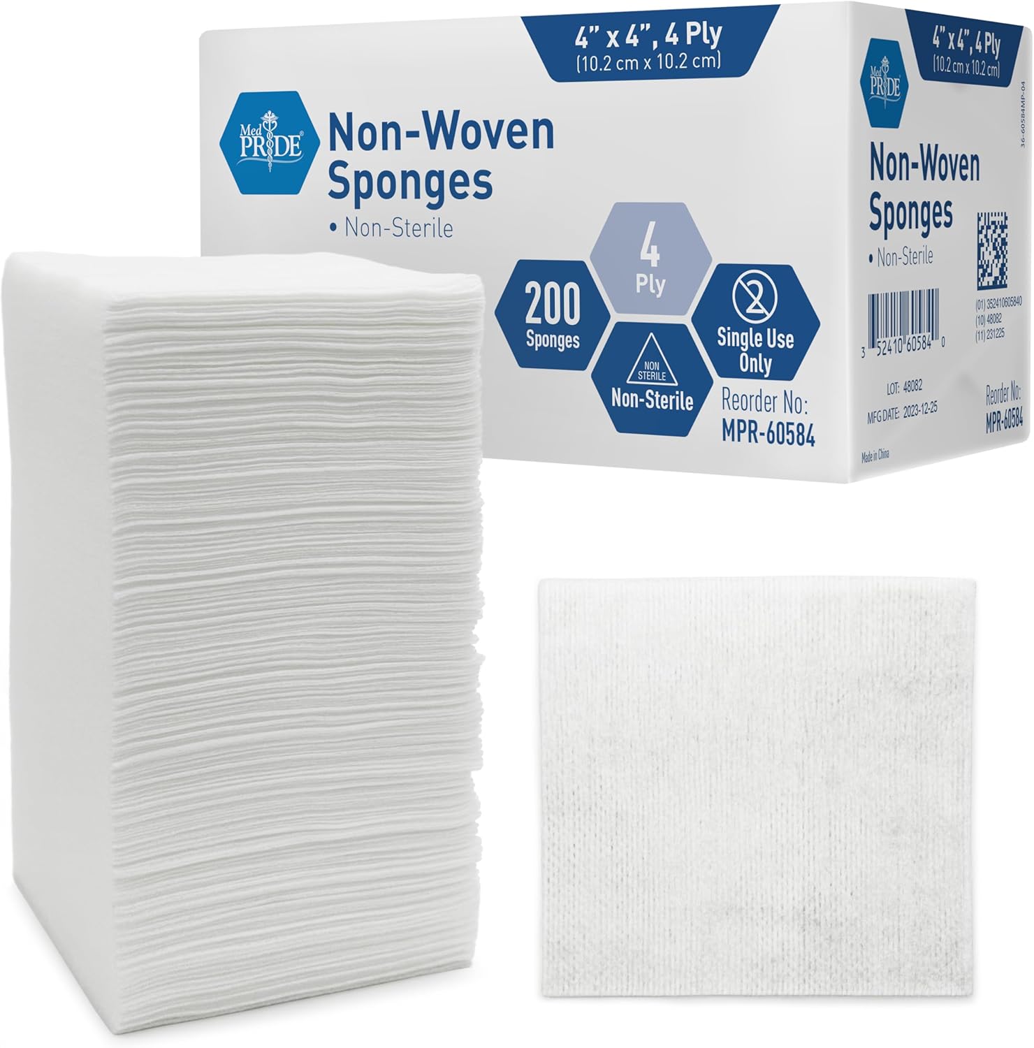 MED PRIDE Non Woven Non Sterile Surgical Sponges 200 pack box front view