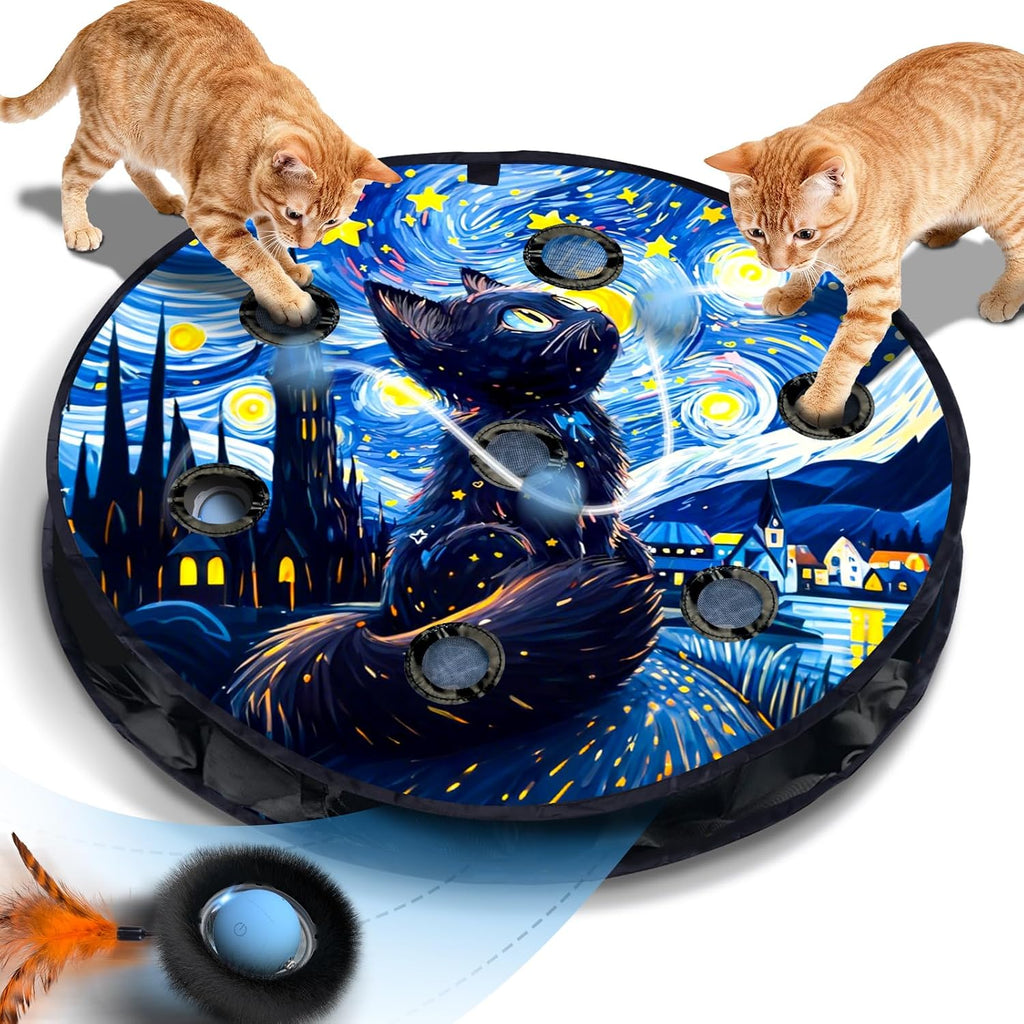 KiwiLove interactive cat toy with Starry Night pouch front view