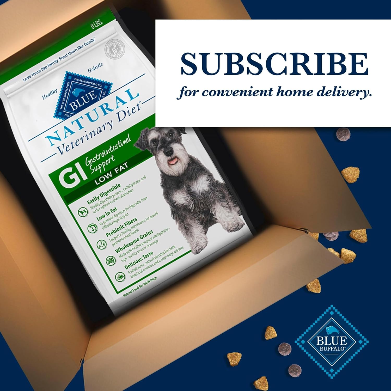 Blue Buffalo Natural Veterinary Diet GI Gastrointestinal Support Low Fat Dry Dog Food, Veterinarian Prescription Required, Whitefish, 6-lb. Bag - Image 10