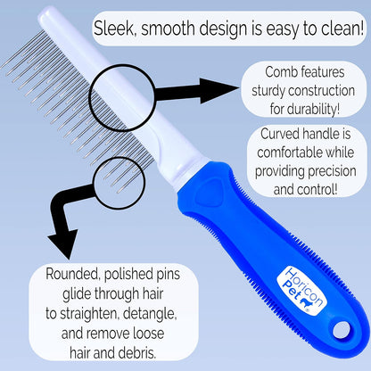 Horicon Pet mat remover comb being used gently on a long haired dogs thick coat