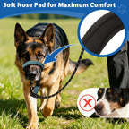 Barkless dog head halter soft padded snout strap close up view