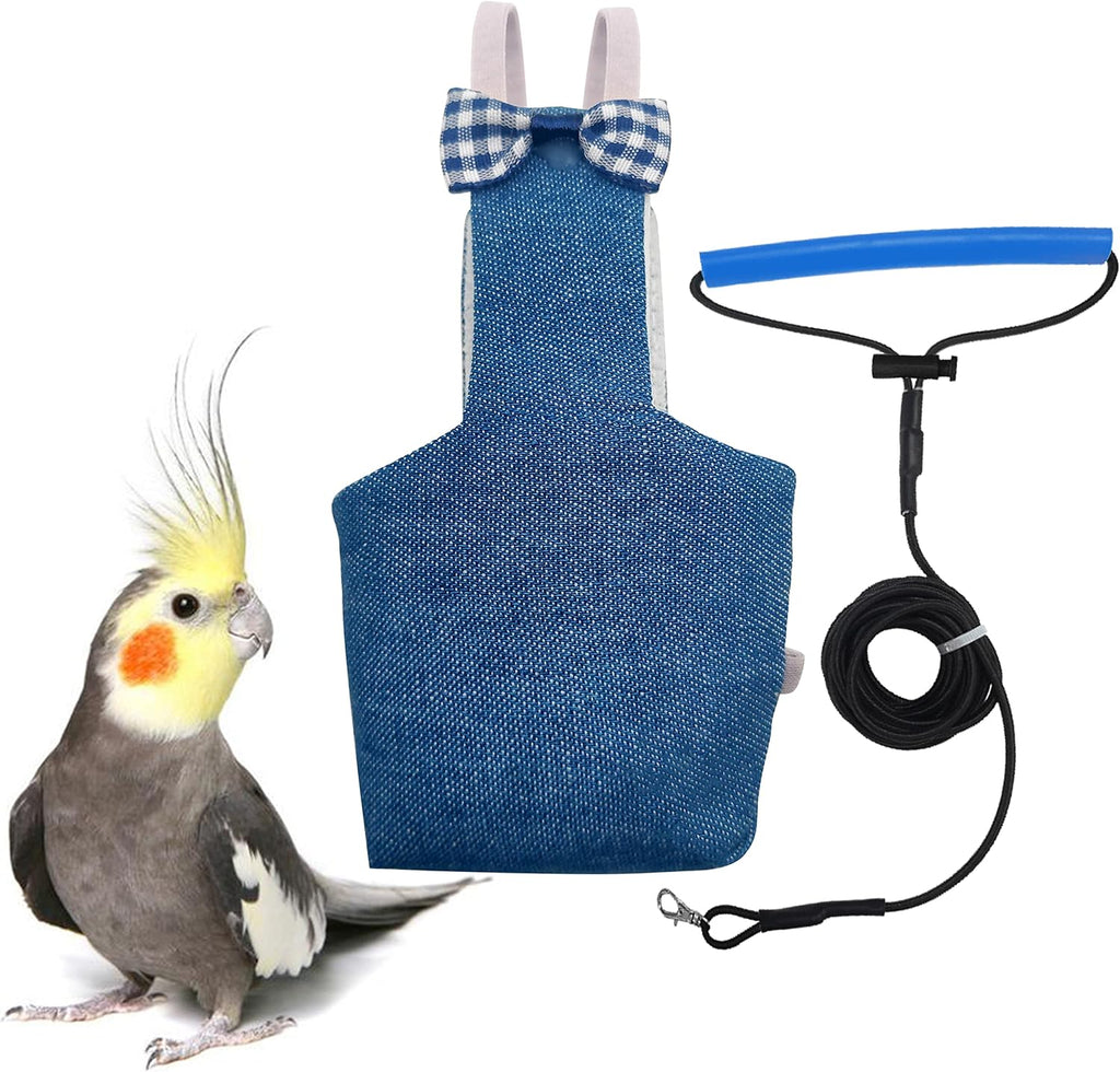 Vanfavori bird diaper harness flight suit front view denim blue